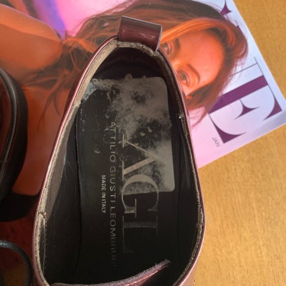 COOL ๐ AGL Patent Leather Loafers Burgundy Maroon Size 6 Made in Italy -New! - Picture 11 of 15